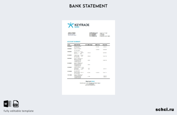 цифровая загрузка шаблона слова банковской выписки в Бельгии Keytrade